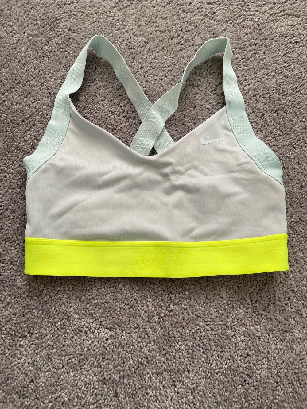 Nike Neon Yellow & Light Gray Dri-Fit Support Sports Bra